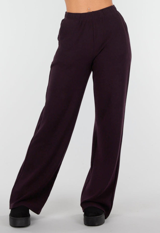 NEW261125 Aubergine Stretch Broek van Fleecestof