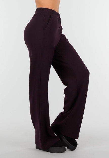 NEW261125 Aubergine Stretch Broek van Fleecestof