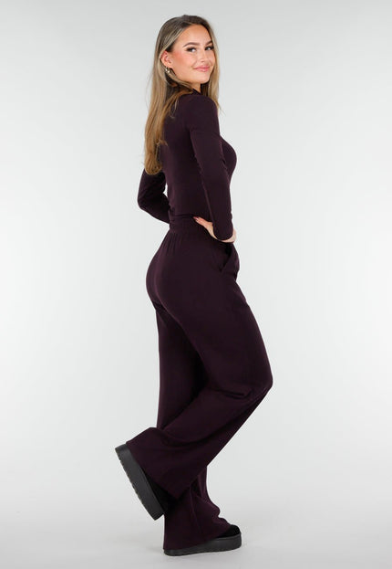 NEW261125 Aubergine Stretch Broek van Fleecestof