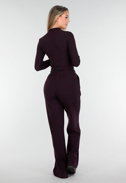 NEW261125 Aubergine Stretch Broek van Fleecestof