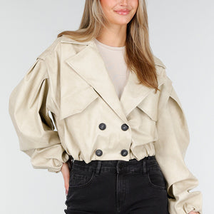 NEW261125 Beige Faux Leather Jasje