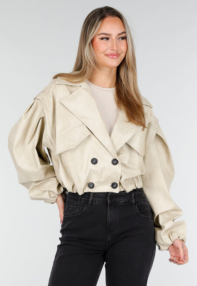 NEW261125 Beige Faux Leather Jasje