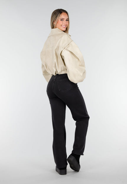 NEW261125 Beige Faux Leather Jasje