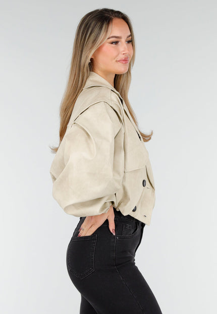 NEW261125 Beige Faux Leather Jasje