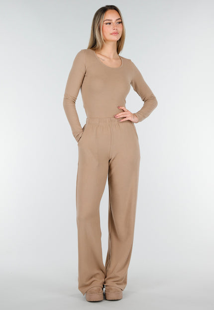 NEW261125 Beige Stretch Fleece Top met Ronde Hals