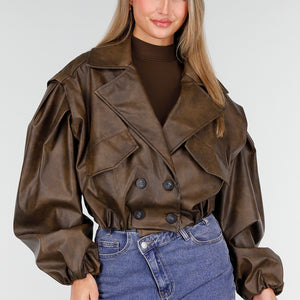 NEW261125 Bruin Faux Leather Jasje