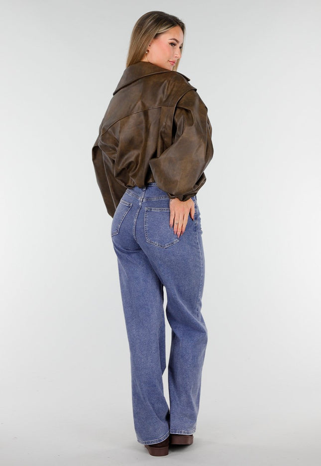 NEW261125 Bruin Faux Leather Jasje