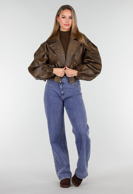 NEW261125 Bruin Faux Leather Jasje