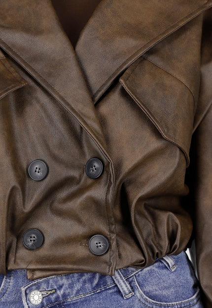 NEW261125 Bruin Faux Leather Jasje