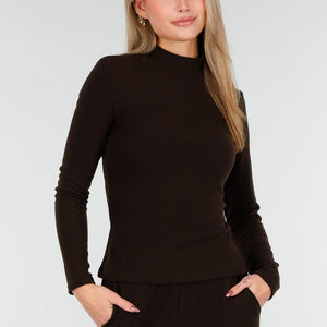 NEW261125 Bruine Fleece Stretch Top met Col