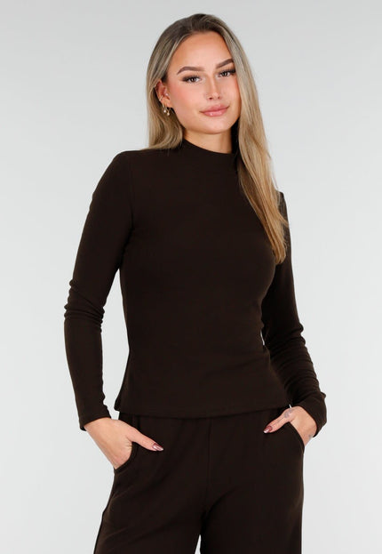 NEW261125 Bruine Fleece Stretch Top met Col