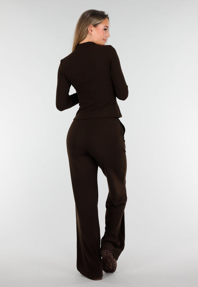 NEW261125 Bruine Fleece Stretch Top met Col