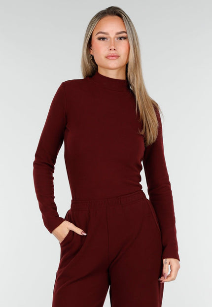 NEW261125 Burgundy Fleece Stretch Top met Col