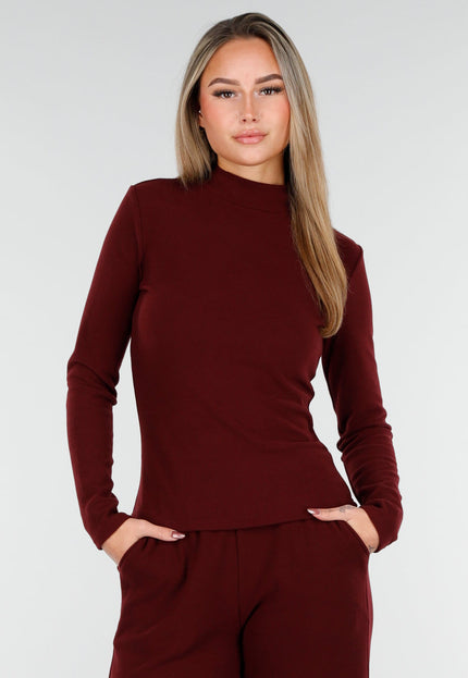 NEW261125 Burgundy Fleece Stretch Top met Col