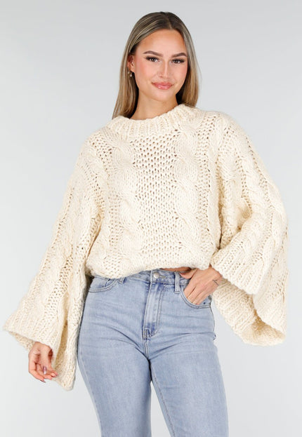 NEW261125 Cremekleurige Oversized Kabeltrui