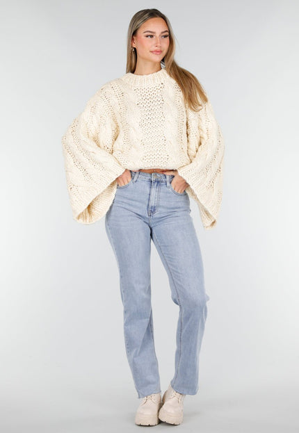 NEW261125 Cremekleurige Oversized Kabeltrui