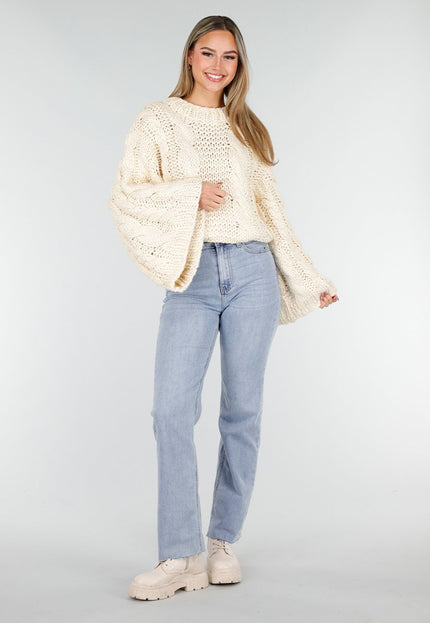 NEW261125 Cremekleurige Oversized Kabeltrui