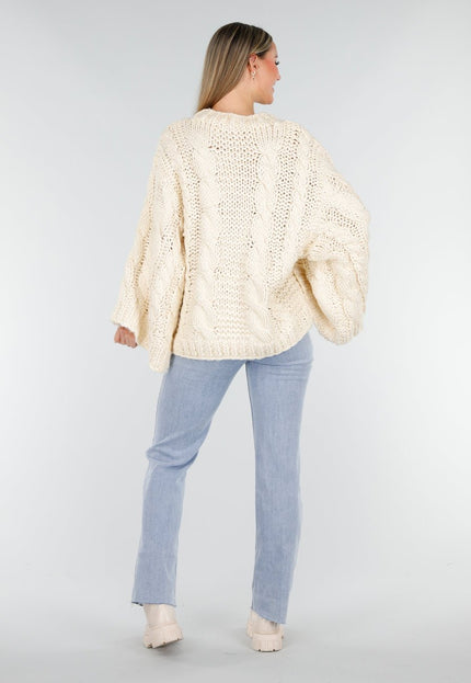 NEW261125 Cremekleurige Oversized Kabeltrui