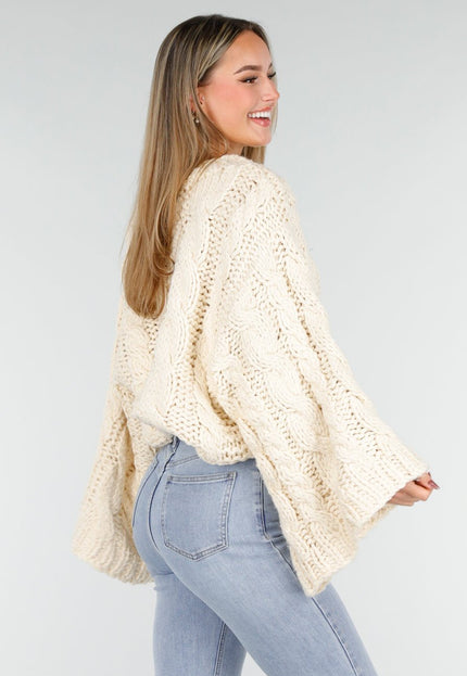 NEW261125 Cremekleurige Oversized Kabeltrui