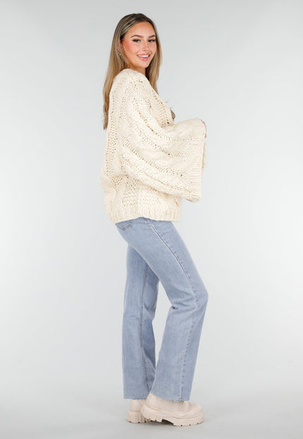 NEW261125 Cremekleurige Oversized Kabeltrui