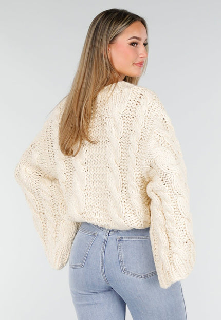 NEW261125 Cremekleurige Oversized Kabeltrui