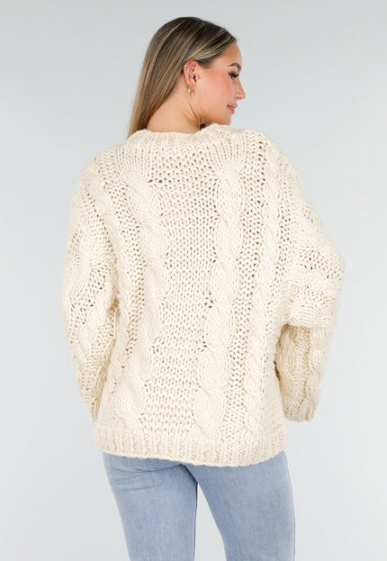 NEW261125 Cremekleurige Oversized Kabeltrui