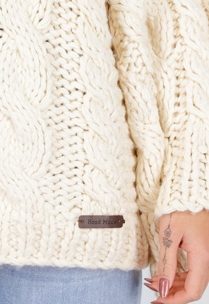 NEW261125 Cremekleurige Oversized Kabeltrui