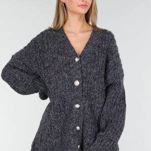 NEW261125 Donkergrijs Gebreid Vest met Knopen