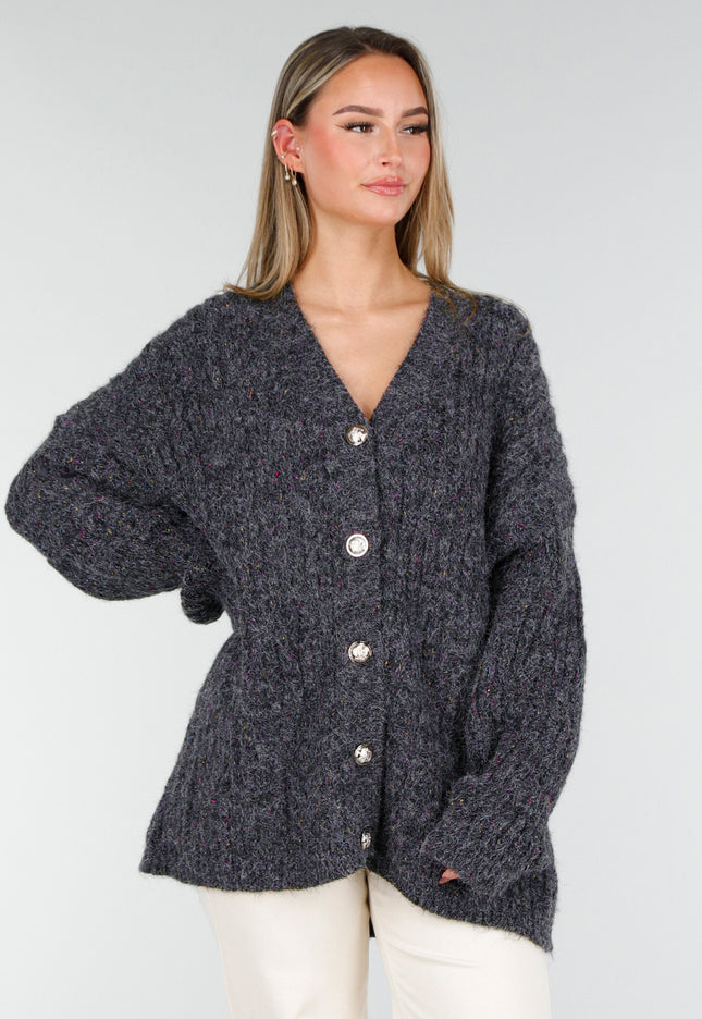 NEW261125 Donkergrijs Gebreid Vest met Knopen