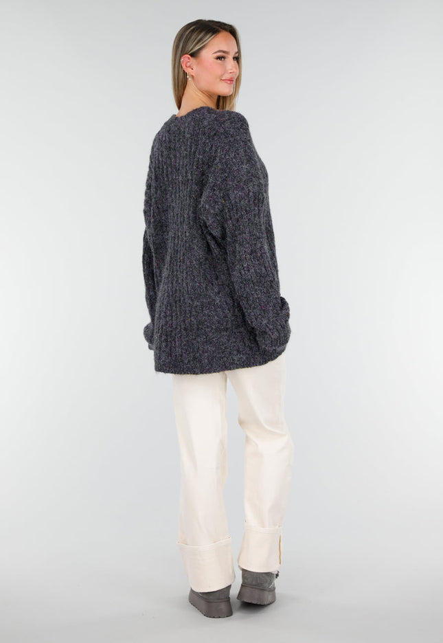 NEW261125 Donkergrijs Gebreid Vest met Knopen