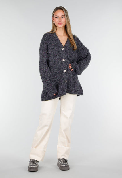 NEW261125 Donkergrijs Gebreid Vest met Knopen