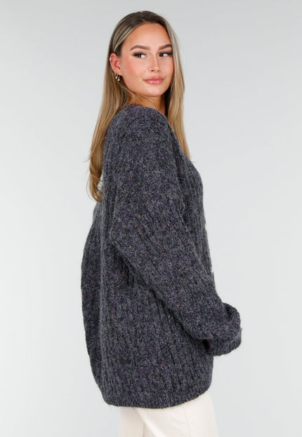 NEW261125 Donkergrijs Gebreid Vest met Knopen