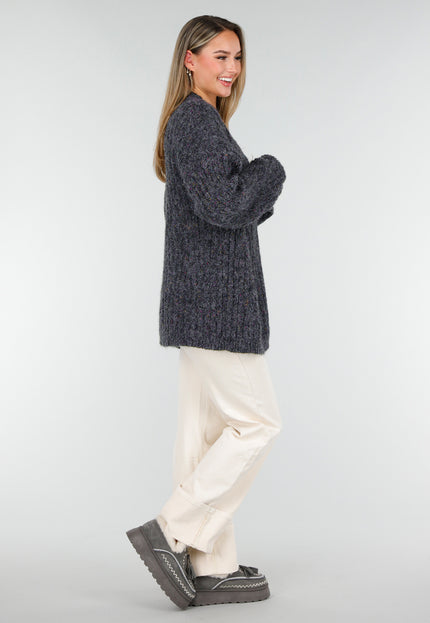 NEW261125 Donkergrijs Gebreid Vest met Knopen