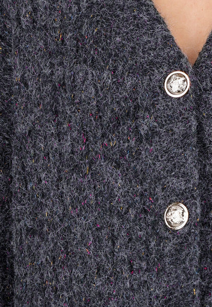 NEW261125 Donkergrijs Gebreid Vest met Knopen