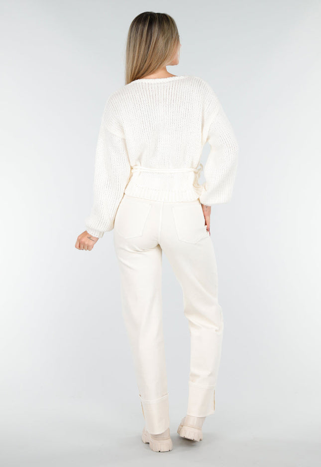 NEW261125 Ecru Gebreide Overslag Trui