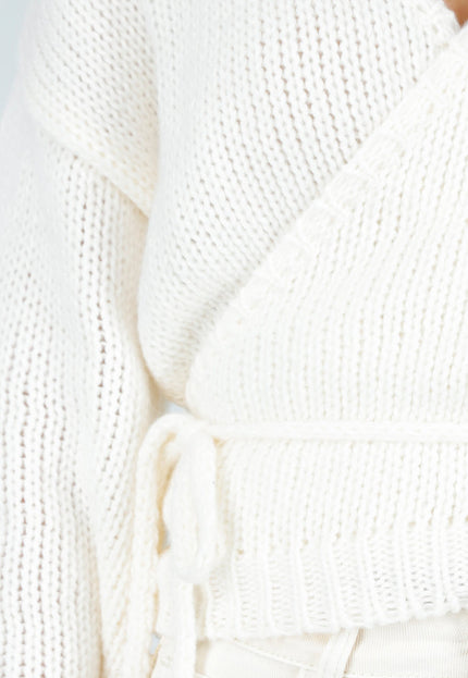 NEW261125 Ecru Gebreide Overslag Trui