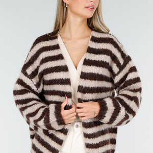 NEW261125 Gestreept Crème en Bruin Vest