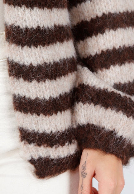 NEW261125 Gestreept Crème en Bruin Vest