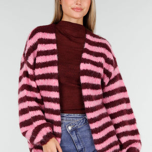 NEW261125 Gestreept Roze en Bordeaux Vest