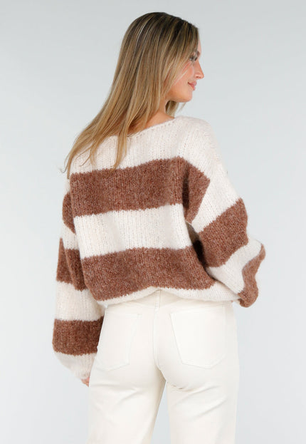 NEW261125 Gestreepte Crème en Bruine Trui
