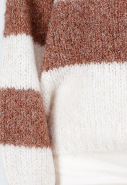 NEW261125 Gestreepte Crème en Bruine Trui