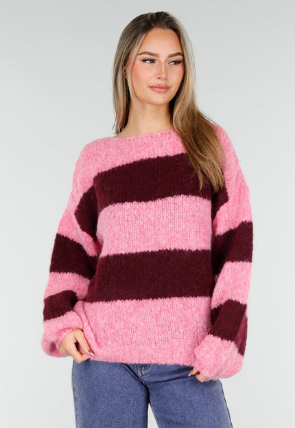 NEW261125 Gestreepte Roze en Bordeaux Trui