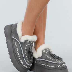 NEW261125 Grijze Sherpa Pantoffels