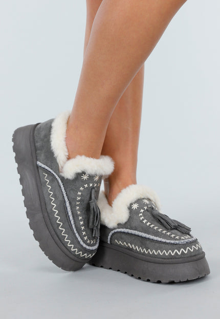NEW261125 Grijze Sherpa Pantoffels