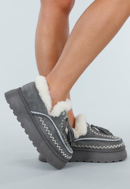 NEW261125 Grijze Sherpa Pantoffels