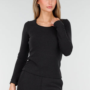 NEW261125 Grijze Stretch Fleece Top met Ronde Hals