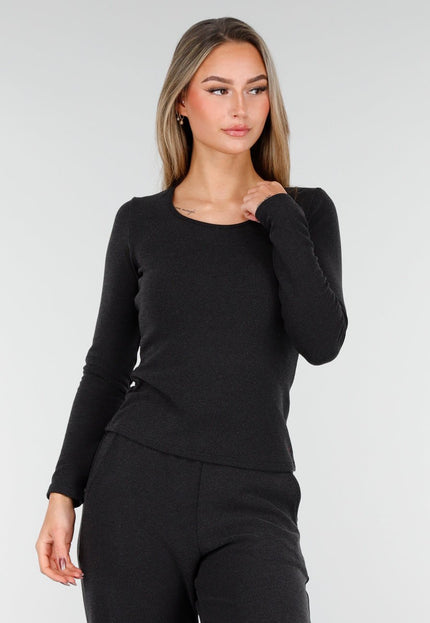 NEW261125 Grijze Stretch Fleece Top met Ronde Hals