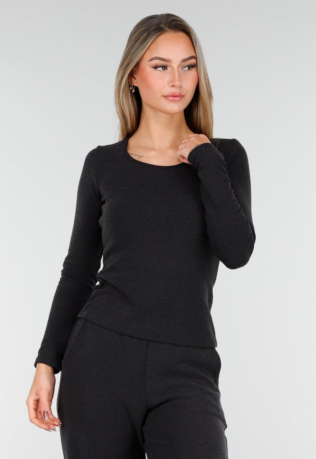 NEW261125 Grijze Stretch Fleece Top met Ronde Hals