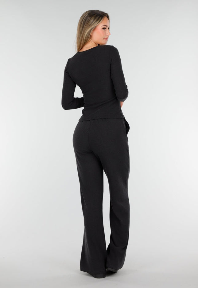 NEW261125 Grijze Stretch Fleece Top met Ronde Hals