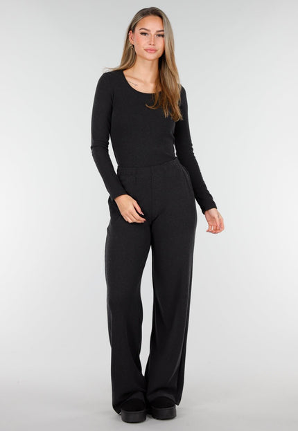 NEW261125 Grijze Stretch Fleece Top met Ronde Hals